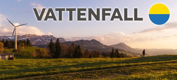 Vattenfall sur fond de parc éolien